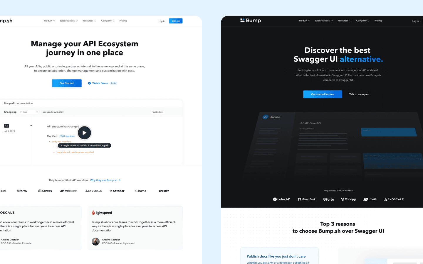 bump marketing pages