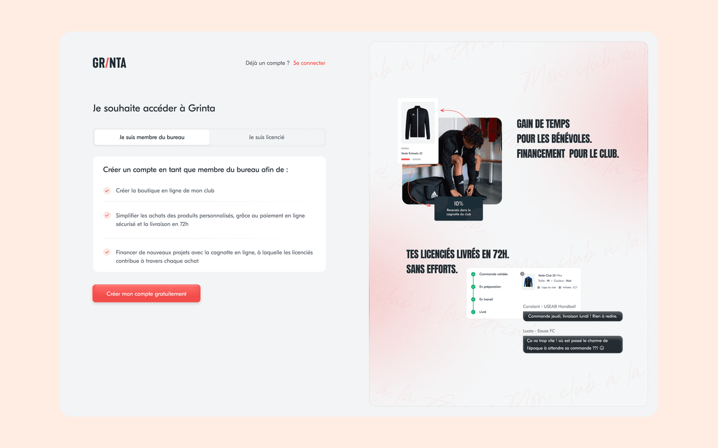 grinta desktop app sign up page