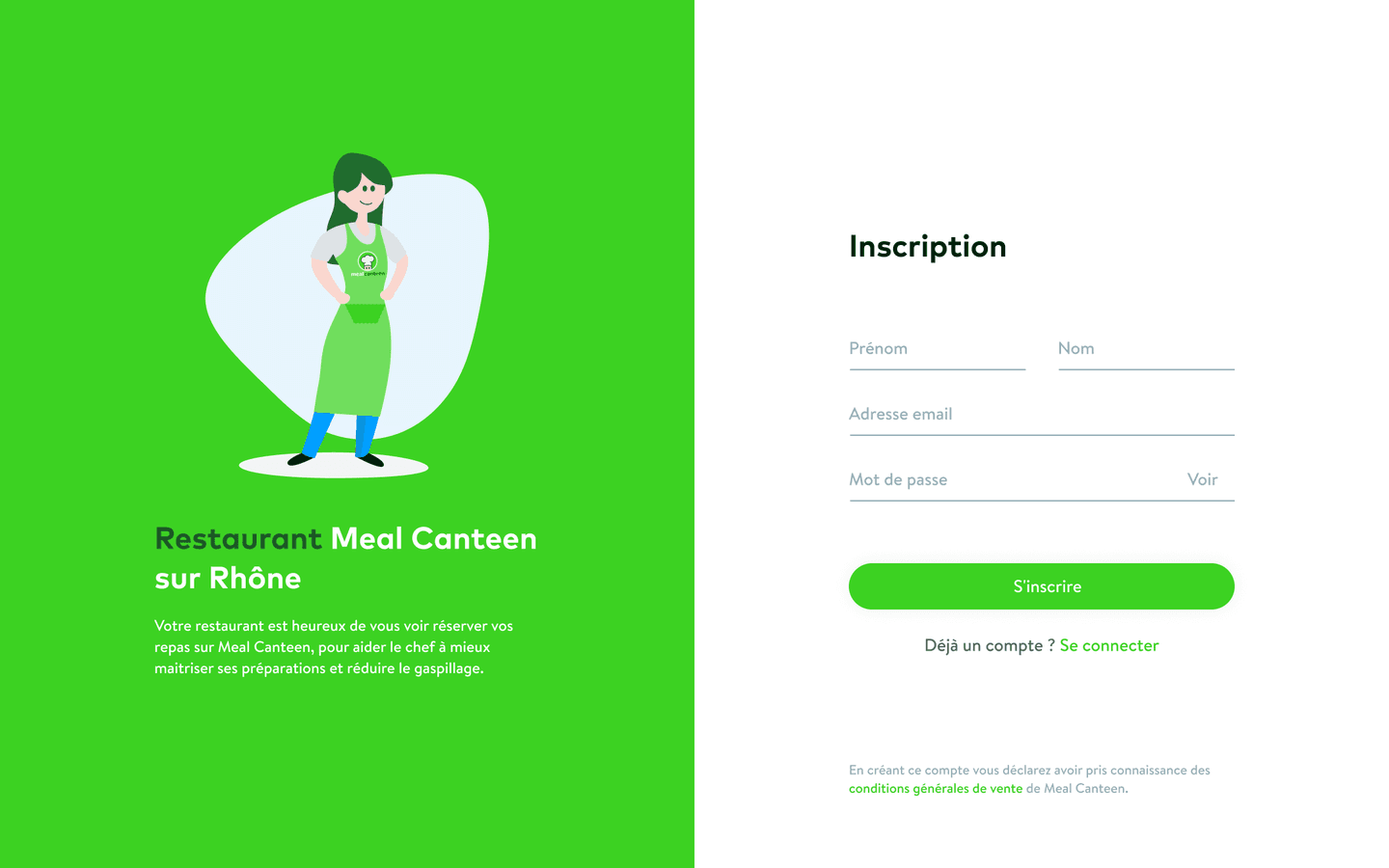 meal canteen desktop app sign up page